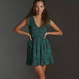 By Anthropologie‎ The Peregrine Mini Dress Green Motif NWOT Sz S
